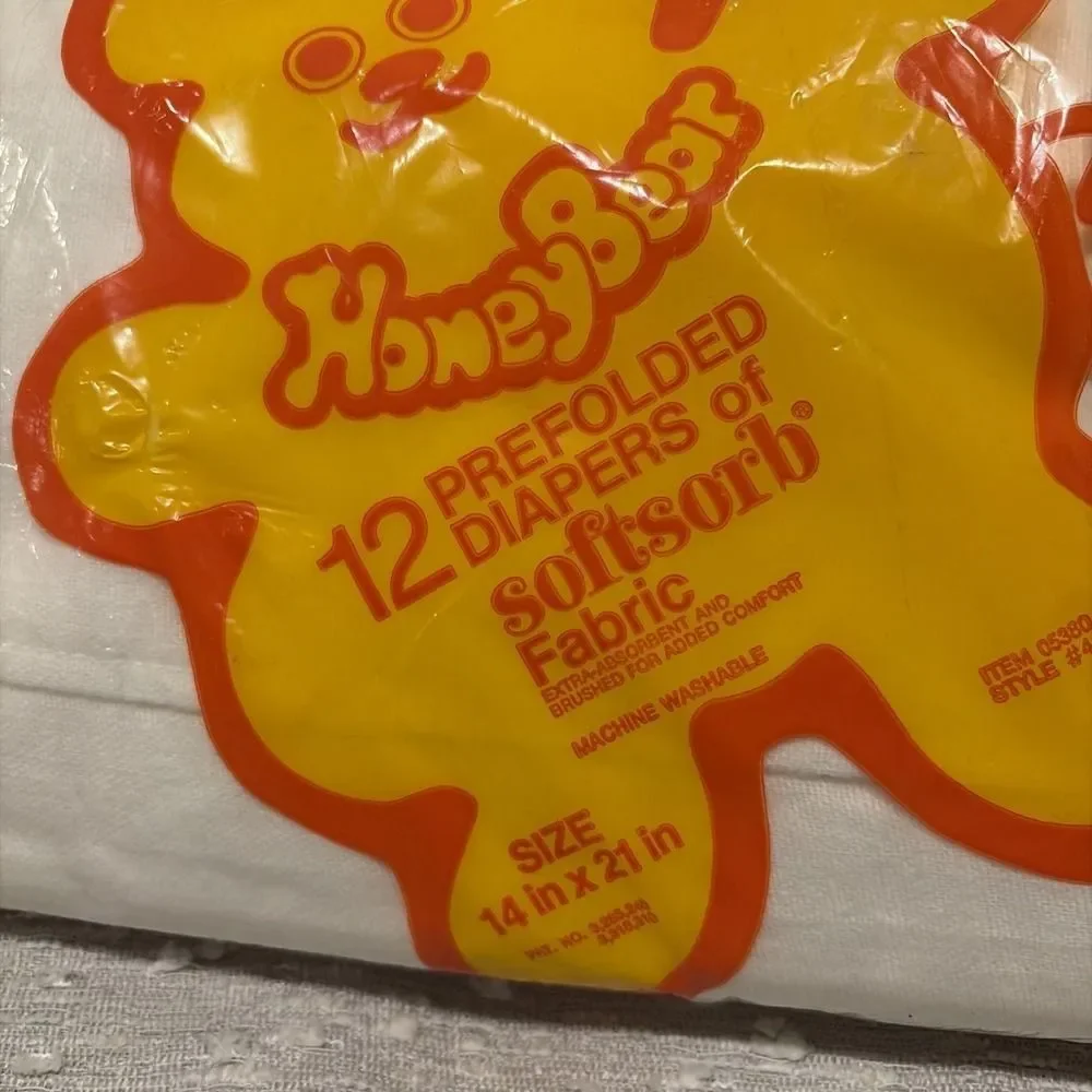 Vintage Honey Bear 12 Pre‎ Folded Diapers Softsorb Fabric 14 X 21